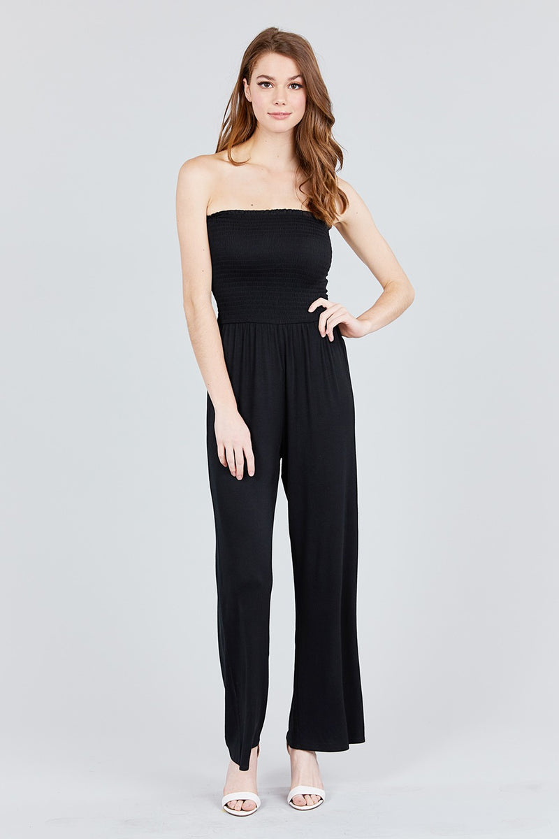 Smocked cheap strapless jumpsuit