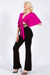Batwing Sleeve Knot Front Crop Blouse.