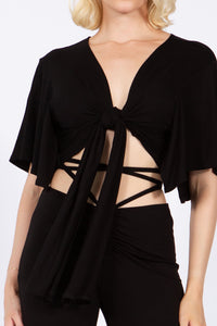 Batwing Sleeve Knot Front Crop Blouse.