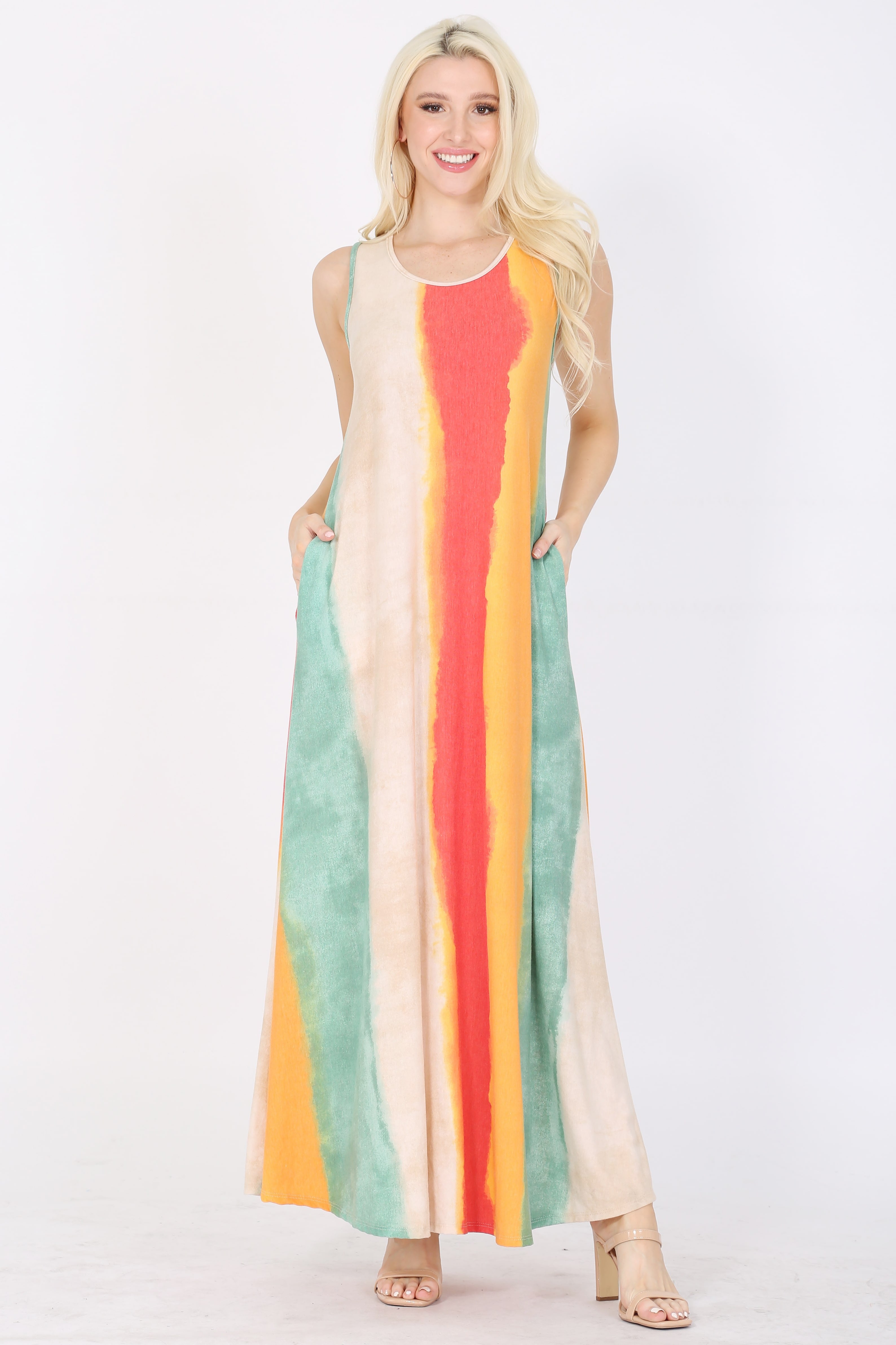 Women's Maxi Dress line A sleeveless and pockets on the sides BYRKA Women's Maxi Dress line A sleeveless and pockets on the sides BYRKA
