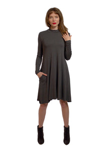 Long Sleeve Turtle Neck Dress With Pockets
