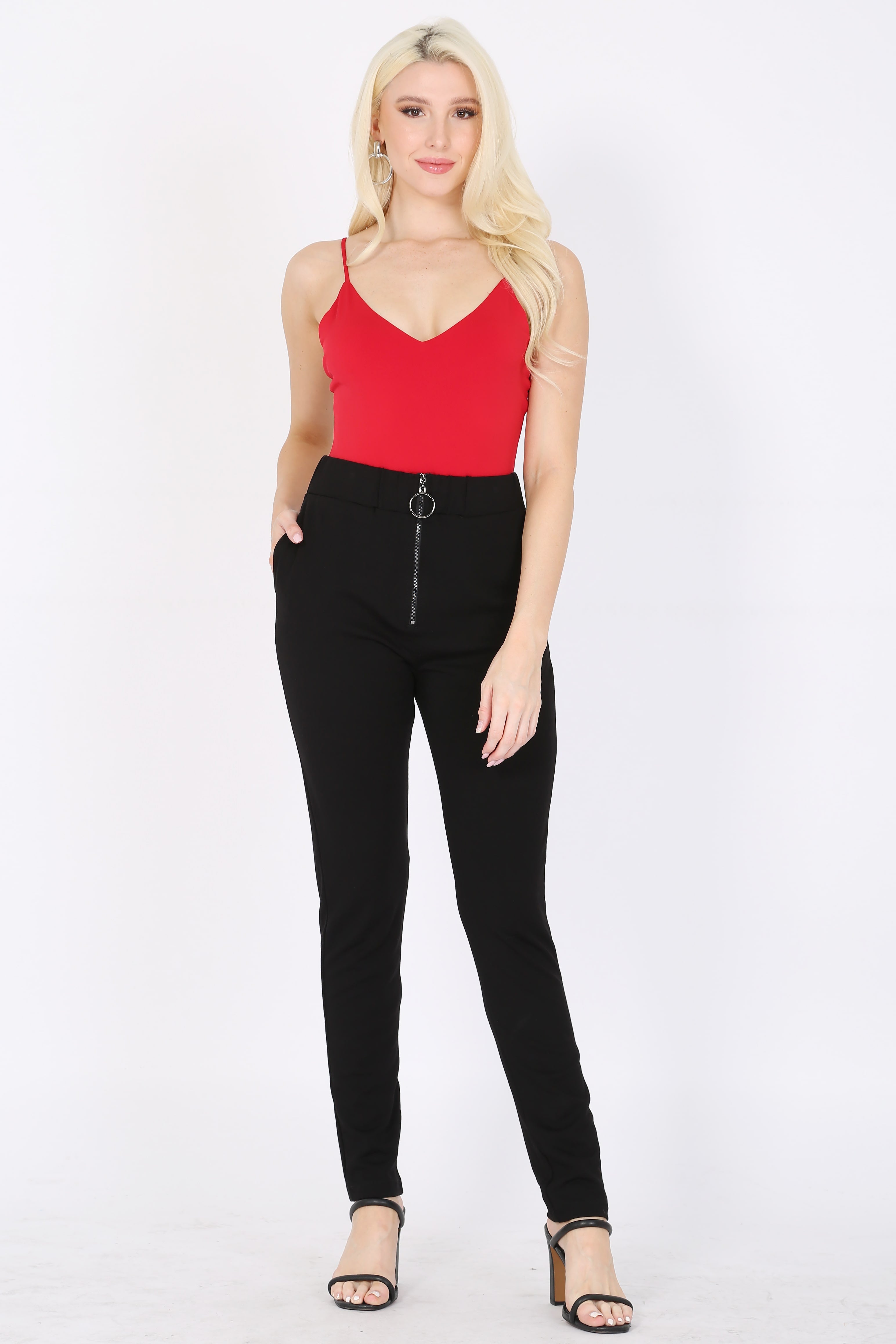 Pants High Waist  with pockets and  front zipper