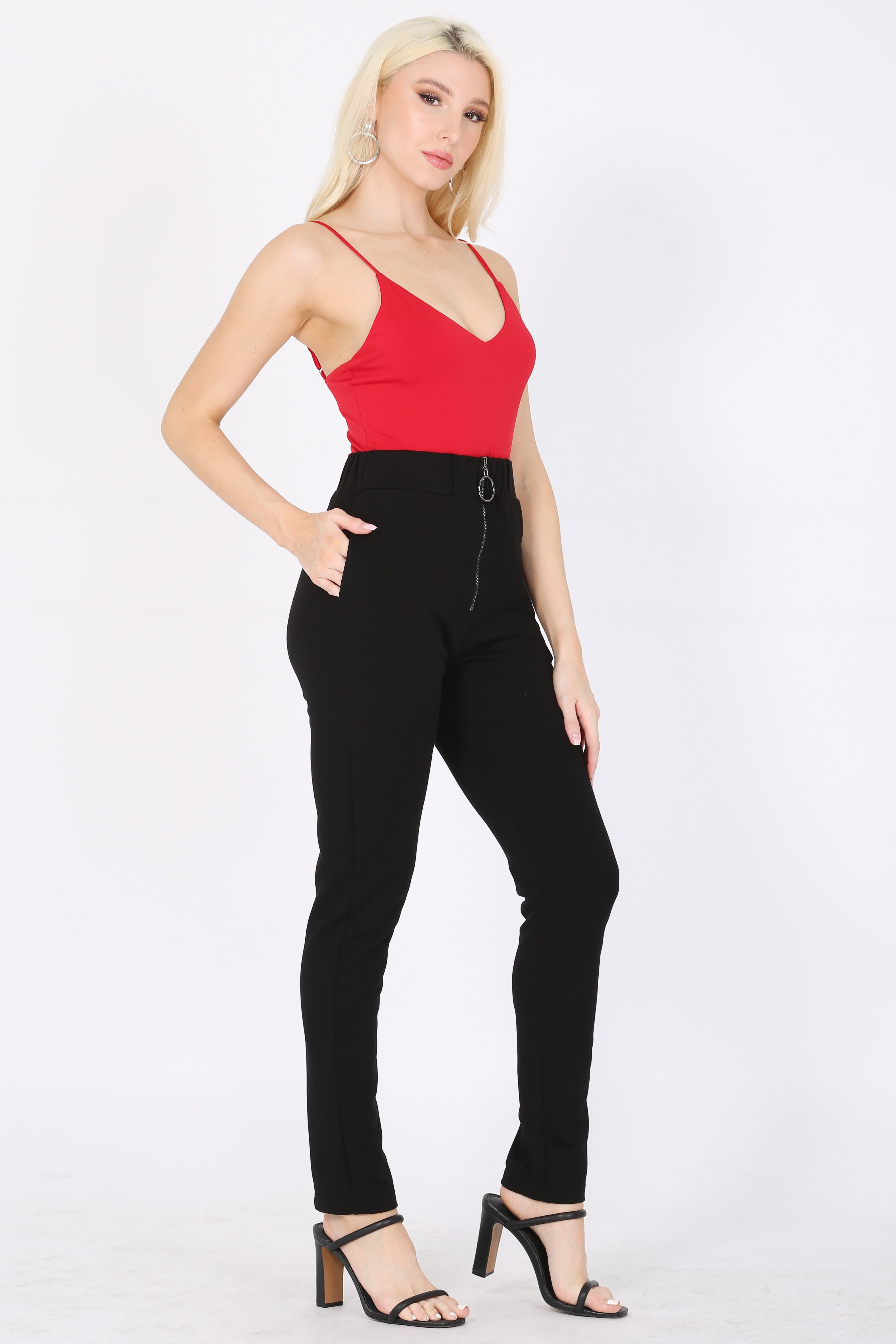 Pants High Waist  with pockets and  front zipper