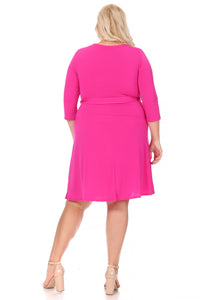 Knee-length Women's Dress with Crossed Neckline 3/4 Sleeve,