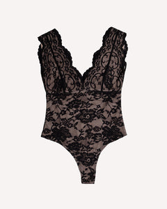 Lace Bodysuit with Scalloped Trim with Nude Lining