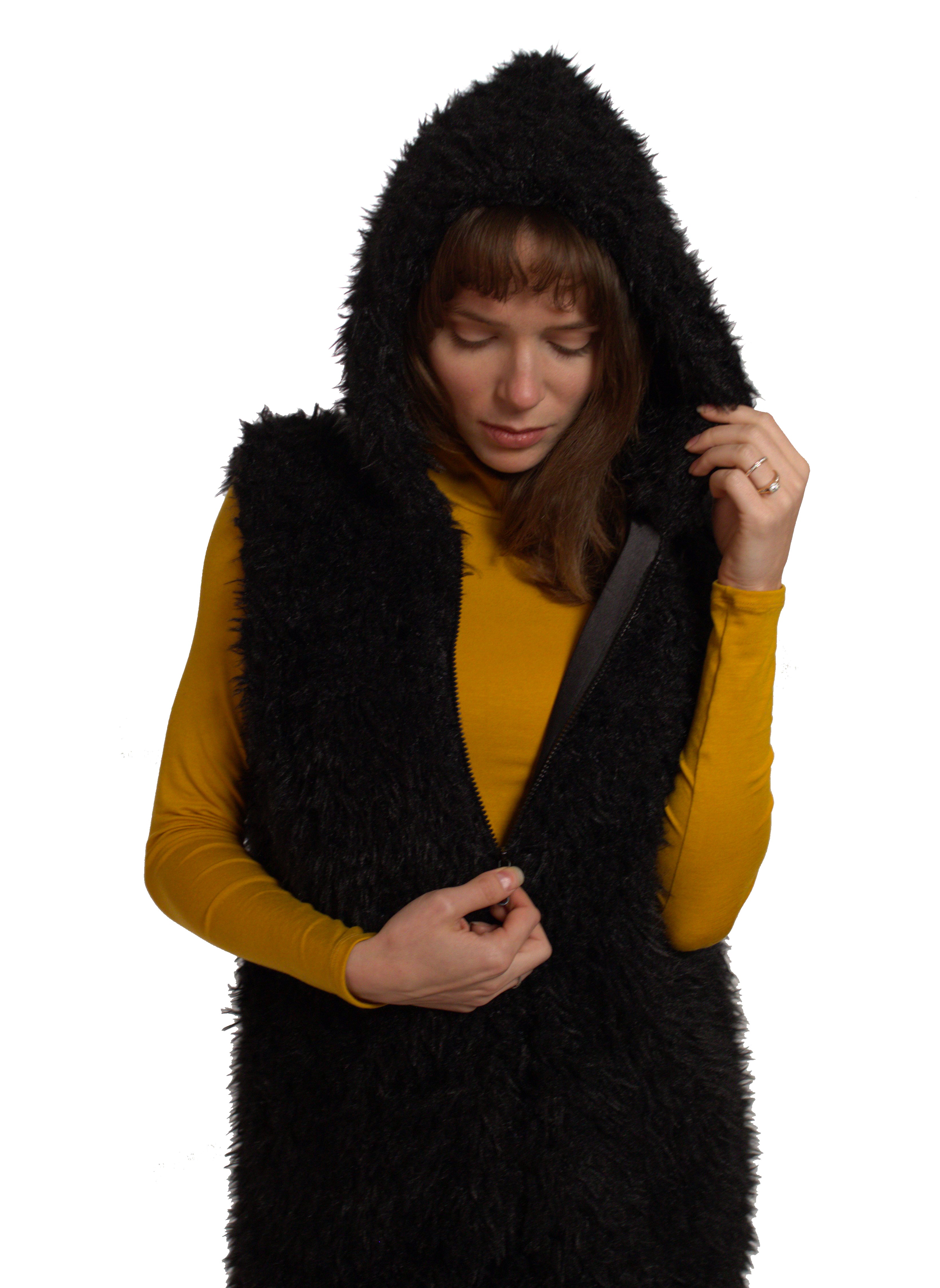 Hooded Vest with Faux Fur and Pockets