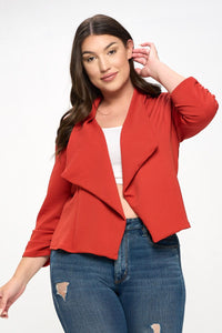 Women's Blazer Style Open Front 3/4 Ruched Sleeve Jacket.
